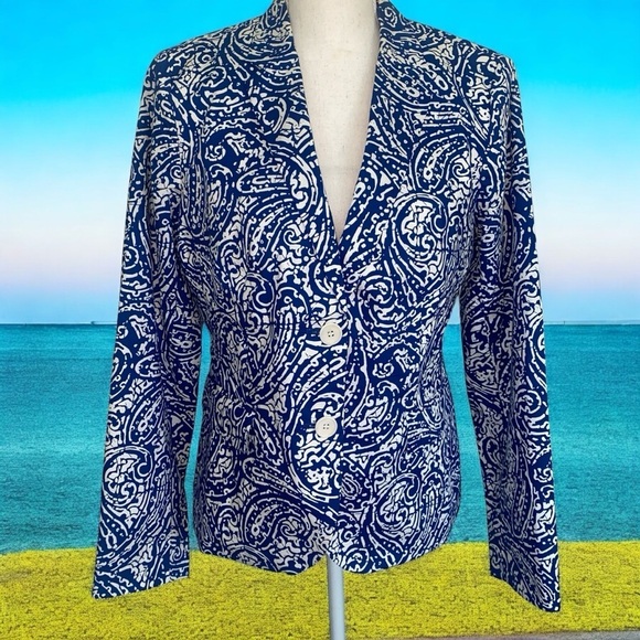 TALBOTS Navy Blue and White Blazer Like New - Picture 2 of 16